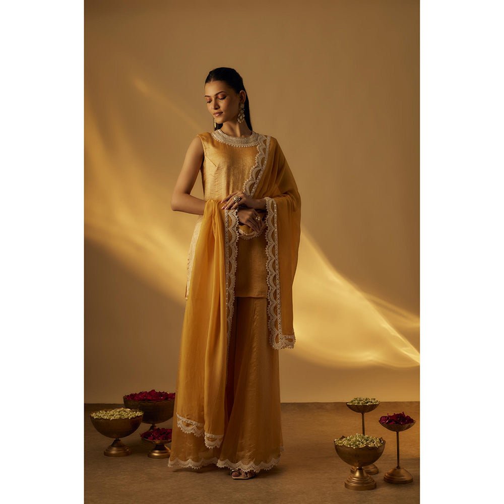 RAYASHA KHAN Mango Yellow Short Kurti with Palazzo and Dupatta