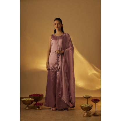 RAYASHA KHAN Dusty Mauve Short Kurti with Palazzo and Dupatta