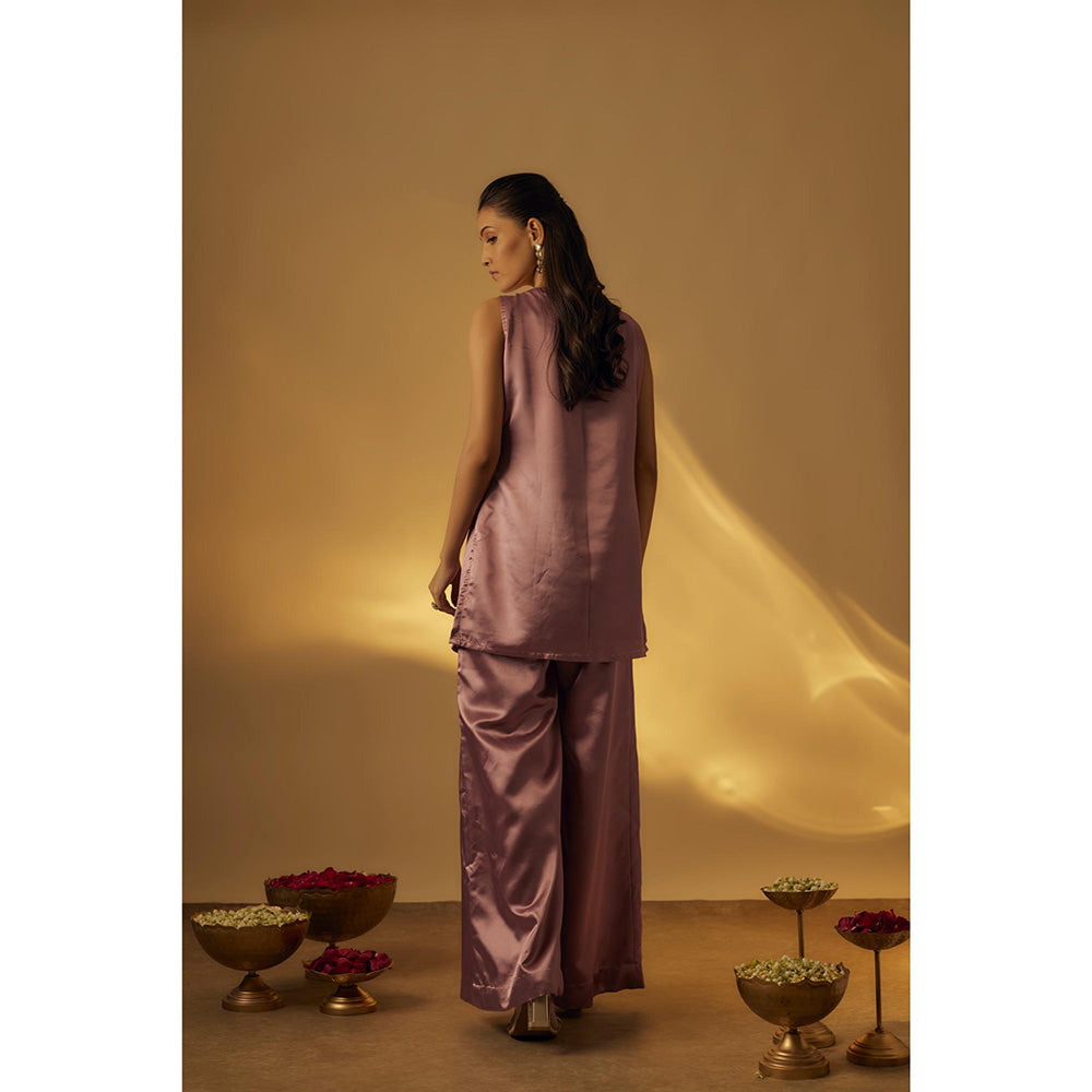 RAYASHA KHAN Dusty Mauve Short Kurti with Palazzo and Dupatta