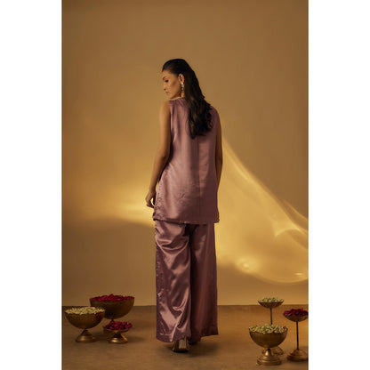RAYASHA KHAN Dusty Mauve Short Kurti with Palazzo and Dupatta