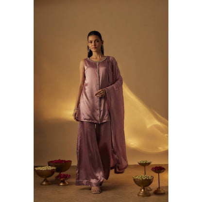 RAYASHA KHAN Dusty Mauve Short Kurti with Palazzo and Dupatta
