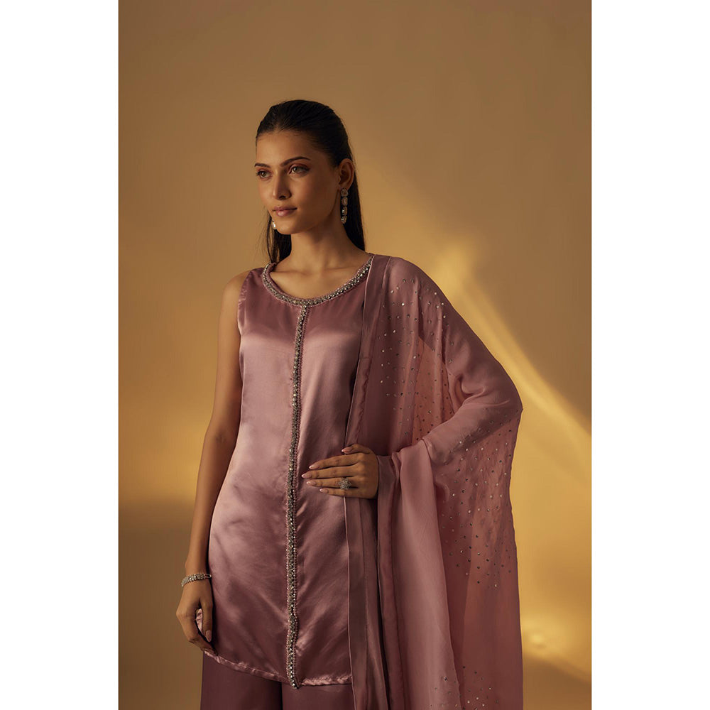 RAYASHA KHAN Dusty Mauve Short Kurti with Palazzo and Dupatta