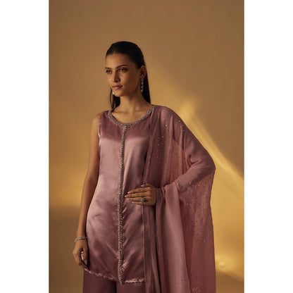 RAYASHA KHAN Dusty Mauve Short Kurti with Palazzo and Dupatta