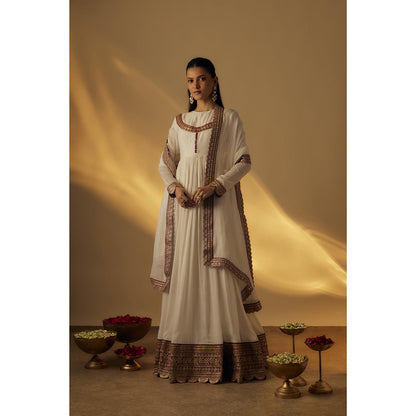 RAYASHA KHAN White Floor Length Anarkali with Dupatta