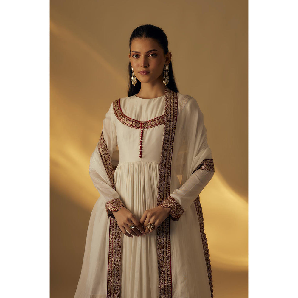 RAYASHA KHAN White Floor Length Anarkali with Dupatta
