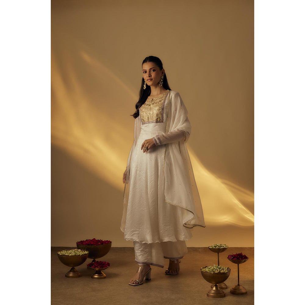 RAYASHA KHAN White Anarkali with Palazzo and Dupatta