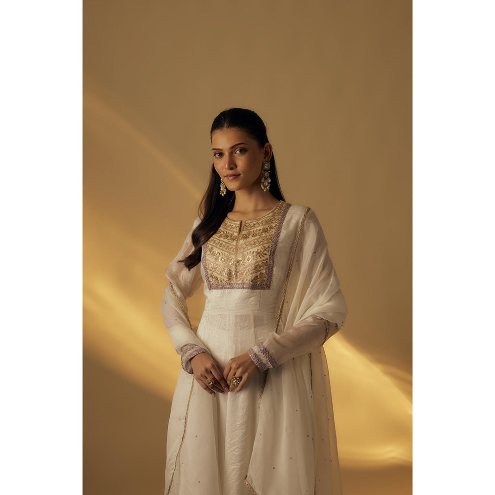 RAYASHA KHAN White Anarkali with Palazzo and Dupatta