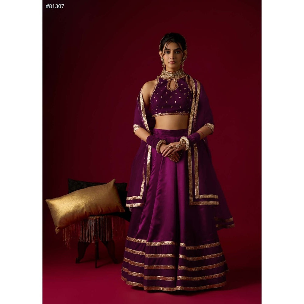 RAYASHA KHAN Brinjal Purple Russian Lehenga with Stitched Blouse and Dupatta