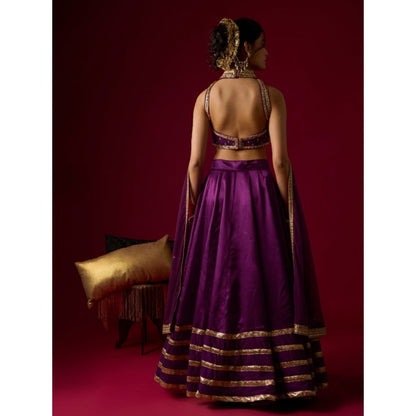 RAYASHA KHAN Brinjal Purple Russian Lehenga with Blouse and Dupatta