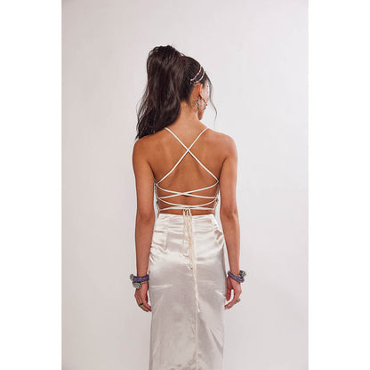 Realm By Vaishali Scarlet White Drape Maxi Skirt