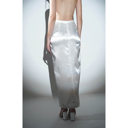 Realm By Vaishali Scarlet White Drape Maxi Skirt
