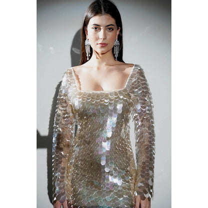 Realm By Vaishali Silver Anastasia Holographic Sequins Embellished Mini Dress