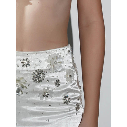 Realm By Vaishali Charlotte White Floral Sequin Embellished Midi Skirt