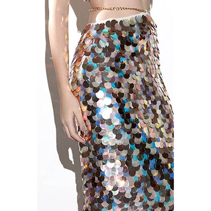 Realm By Vaishali Multi-Colour Isla Metallic Sequin Pencil Skirt