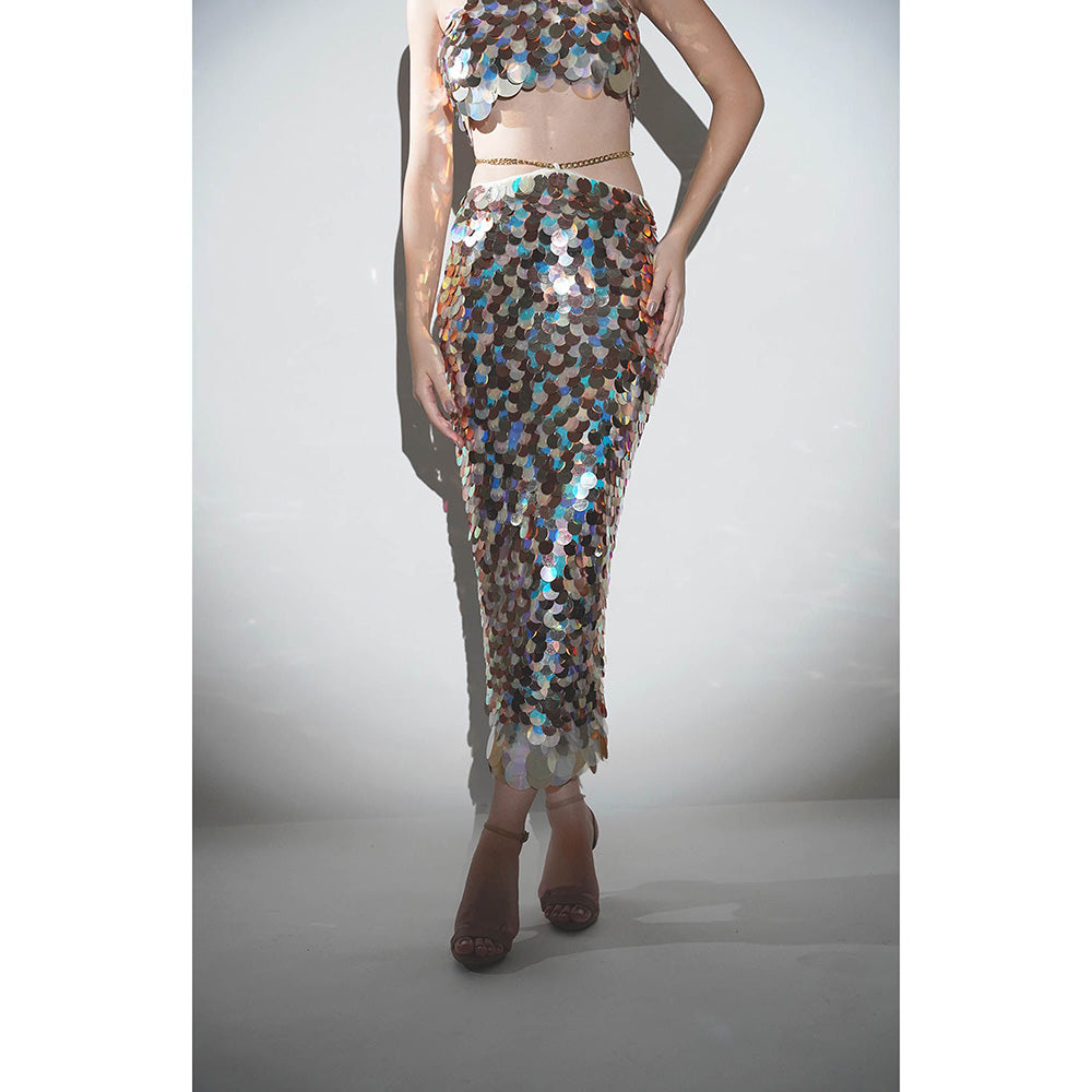 Realm By Vaishali Multi-Colour Isla Metallic Sequin Halter Bralette with Skirt (Set of 2)