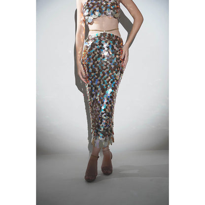 Realm By Vaishali Multi-Colour Isla Metallic Sequin Halter Bralette with Skirt (Set of 2)