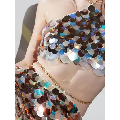 Realm By Vaishali Multi-Colour Isla Metallic Sequin Halter Bralette with Skirt (Set of 2)