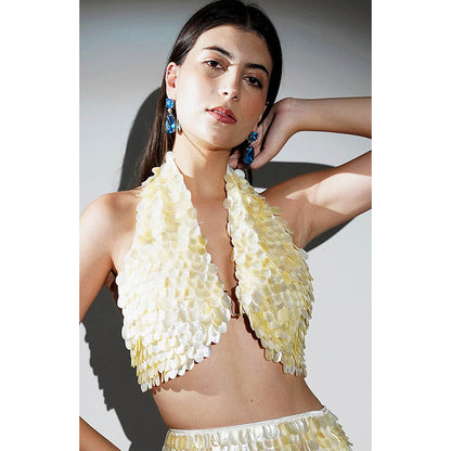 Realm By Vaishali Alana Yellow Pearls Embellished Crop Top