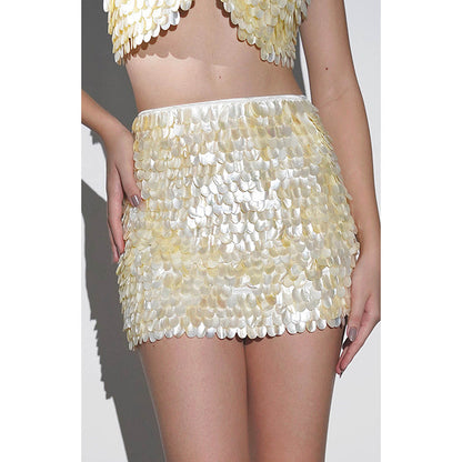 Realm By Vaishali Alana Yellow Pearls Embellished Bralette with Skirt (Set of 2)