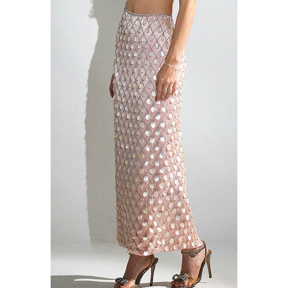 Realm By Vaishali Pink Madeline Salmon Peach Mother Of Pearl Embellished Maxi Dress
