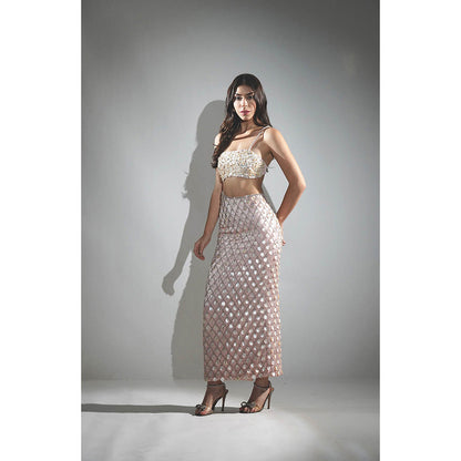 Realm By Vaishali Pink Madeline Salmon Peach Mother Of Pearl Embellished Maxi Dress
