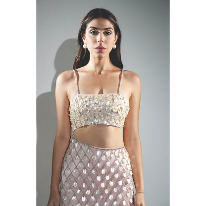 Realm By Vaishali Pink Madeline Salmon Peach Mother Of Pearl Embellished Maxi Dress