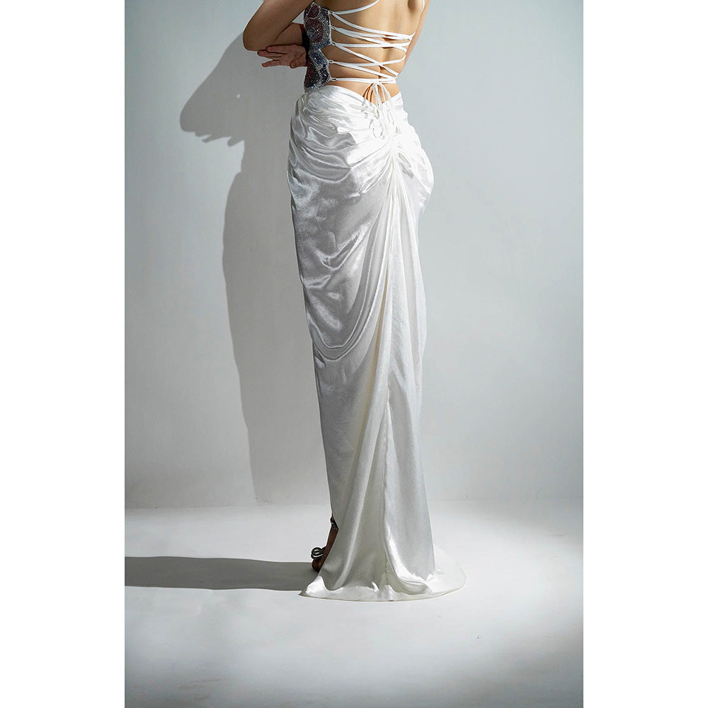 Realm By Vaishali Keya White Drape Maxi Skirt