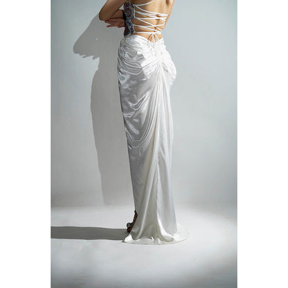 Realm By Vaishali Keya White Drape Maxi Skirt