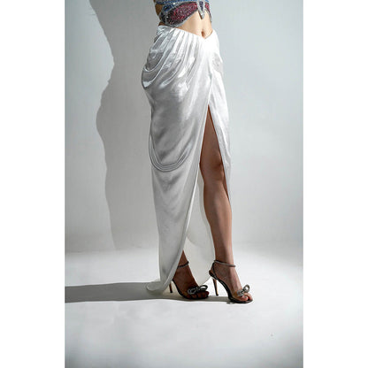 Realm By Vaishali Keya White Drape Maxi Skirt