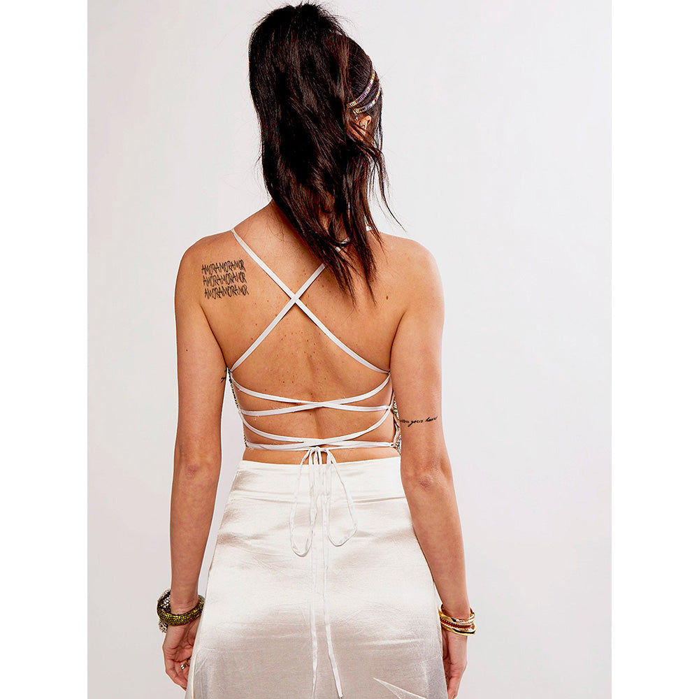 Realm By Vaishali Ariel Green Rhinestone Embellished Butterfly Crop Top