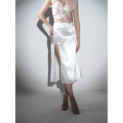 Realm By Vaishali Eden Peach Flower Crystal Crop Top