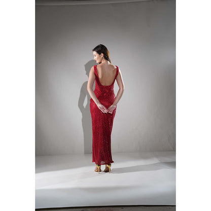 Realm By Vaishali Midnight Red Chainmail Metallic Maxi Dress