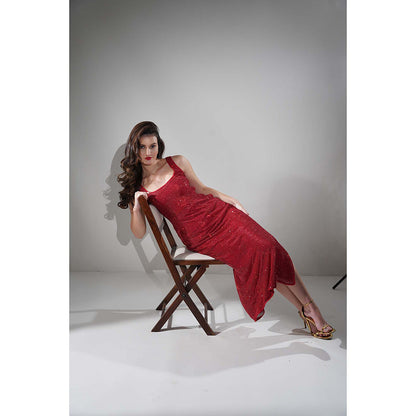 Realm By Vaishali Midnight Red Chainmail Metallic Maxi Dress