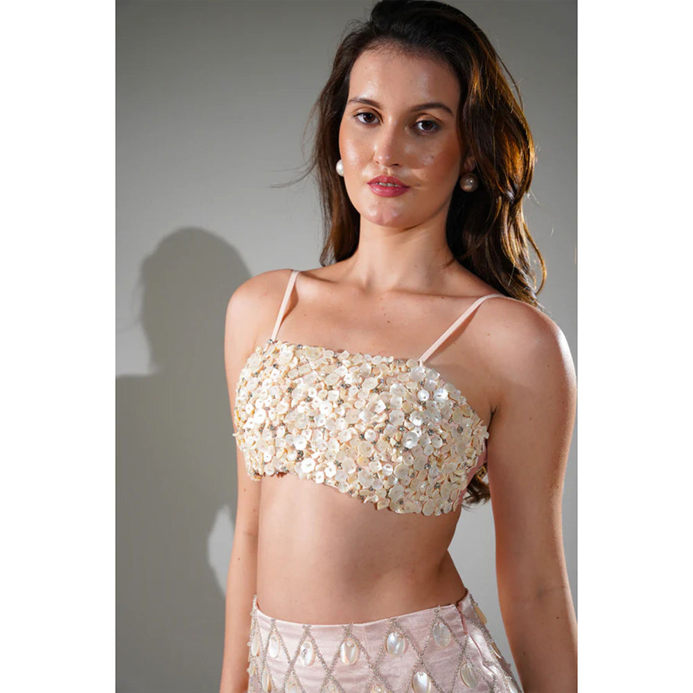 Realm By Vaishali Madeline Salmon Peach Pearl Bralette Top