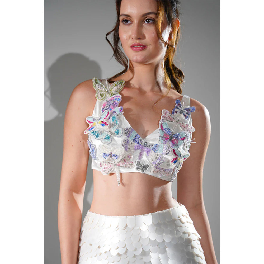 Realm By Vaishali Hailey 3D Sequin and Rhinestone Embellished Butterfly Bralette Top