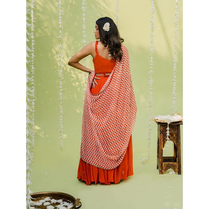 Redpine Designs Orange Embroidered Anarkali with Dupatta and Belt (Set of 3)
