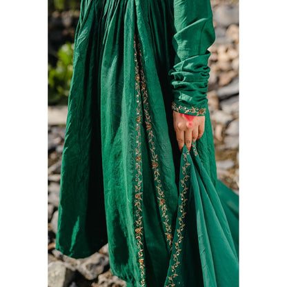 Redpine Designs Emerald Green Embroidered Anarkali with Palazzo and Dupatta (Set of 3)
