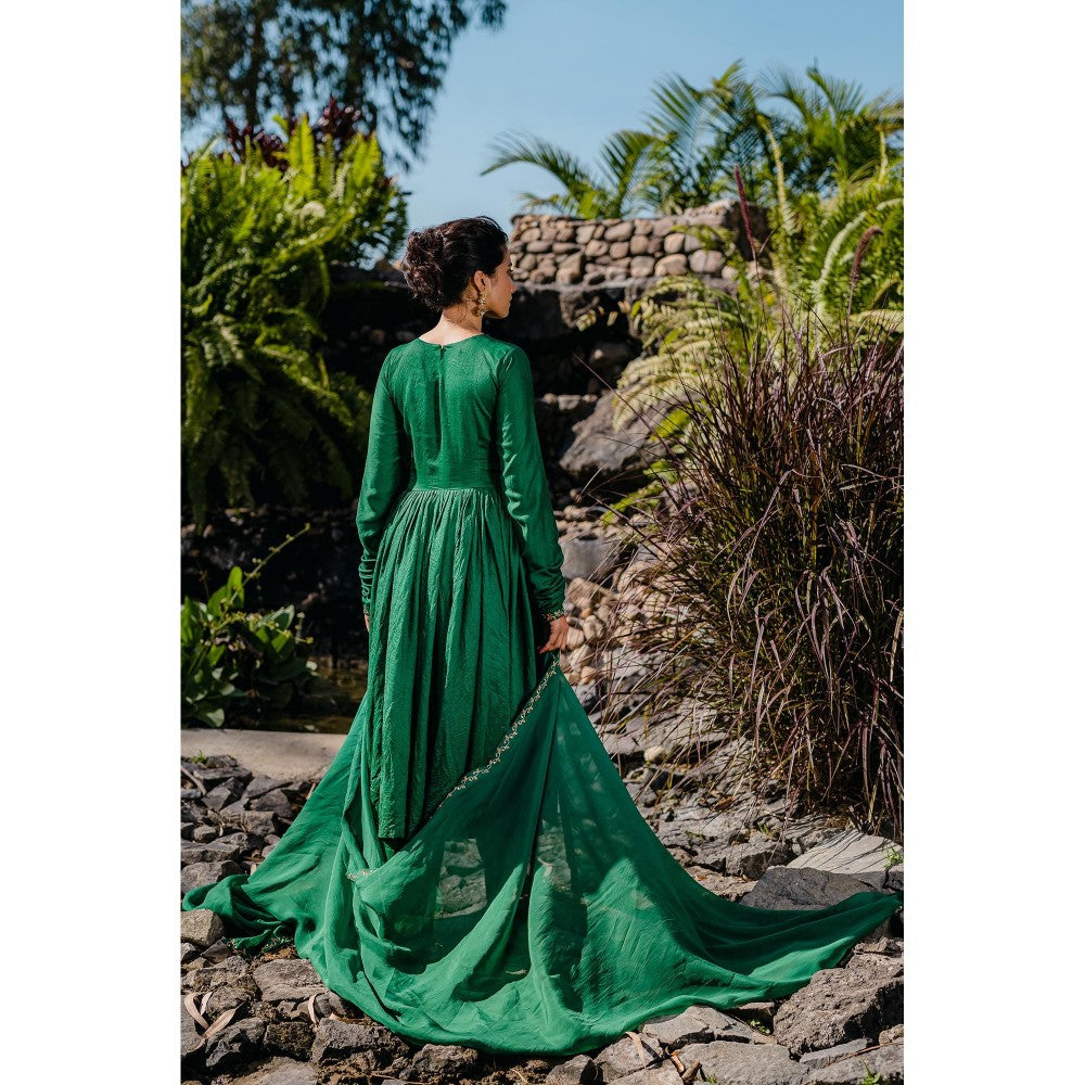 Redpine Designs Emerald Green Embroidered Anarkali with Palazzo and Dupatta (Set of 3)