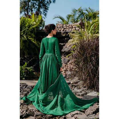Redpine Designs Emerald Green Embroidered Anarkali with Palazzo and Dupatta (Set of 3)