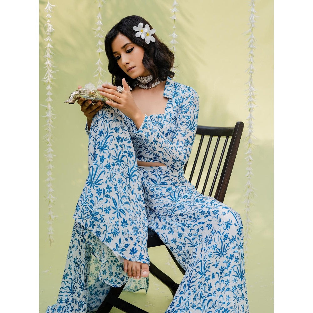 Redpine Designs Blue Floral Printed Co-Ord (Set of 3)