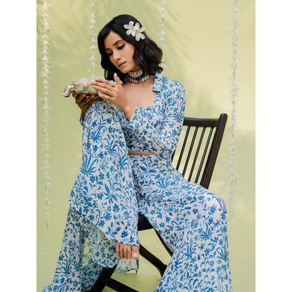Redpine Designs Blue Floral Printed Co-Ord (Set of 3)