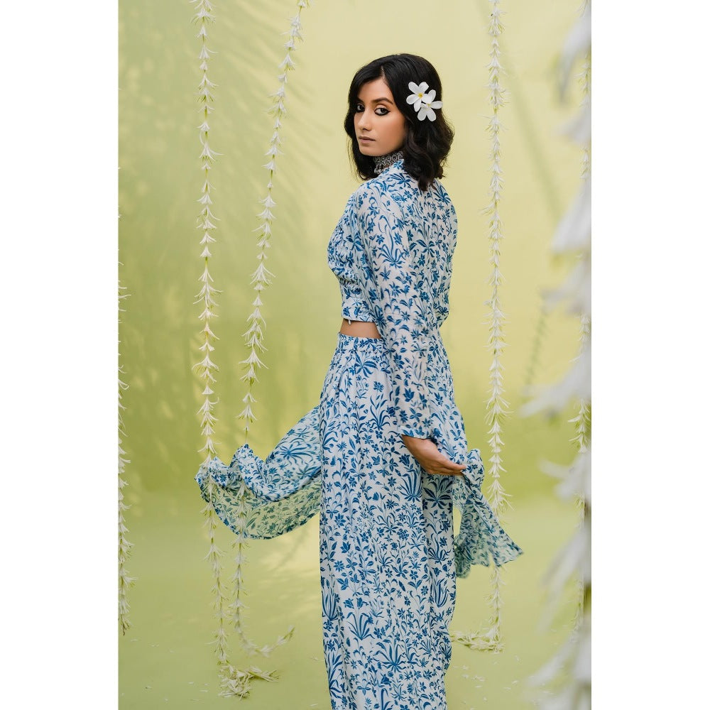 Redpine Designs Blue Floral Printed Co-Ord (Set of 3)