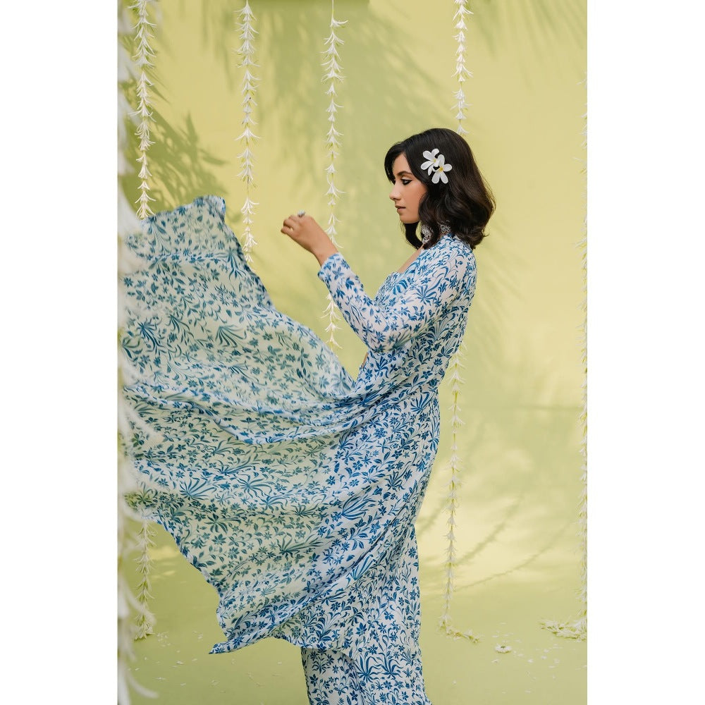 Redpine Designs Blue Floral Printed Co-Ord (Set of 3)