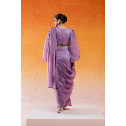 Redpine Designs Lavender Pre Drape Saree with Stitched Blouse and Belt