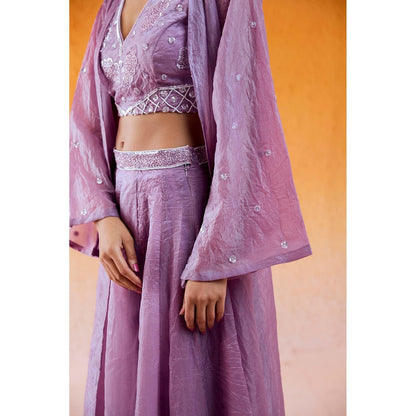 Redpine Designs Lavender Embroidered Jacket with Bustier and Flared Pant (Set of 3)