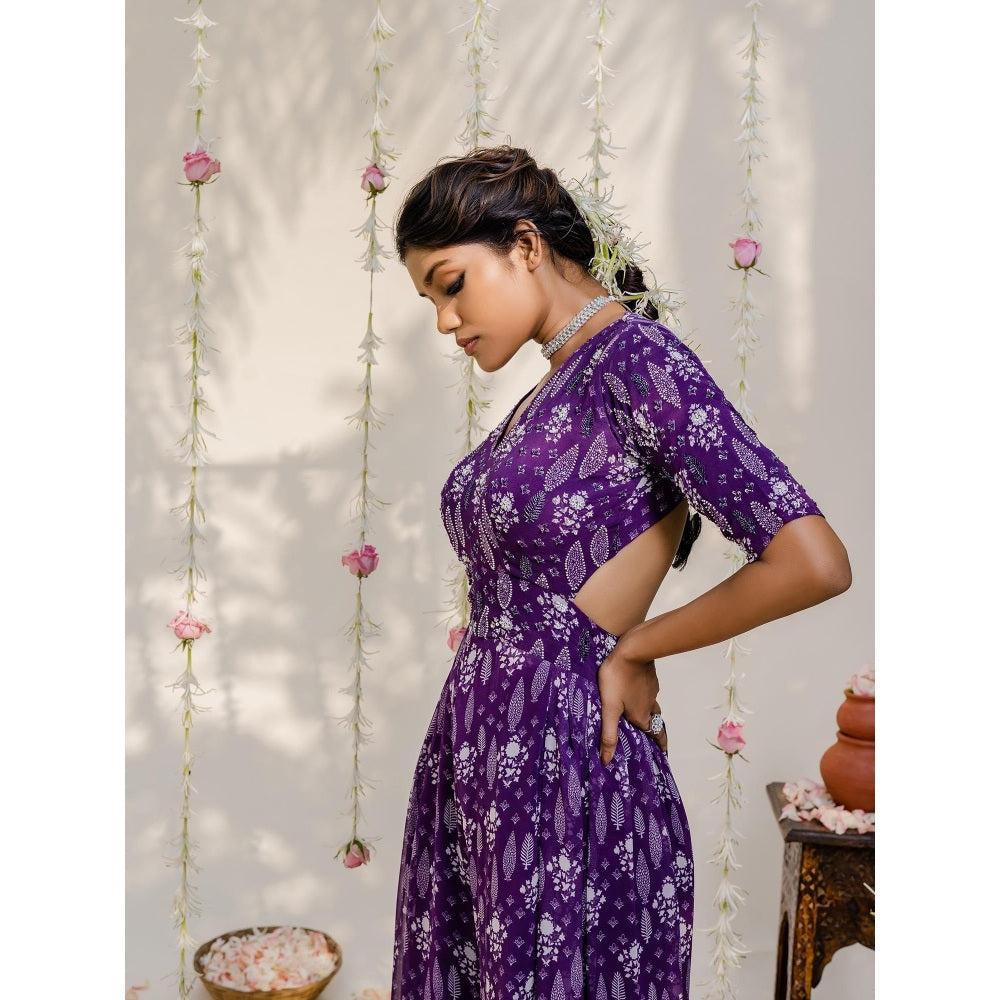 Redpine Designs Purple Printed Embroidered Jumpsuit