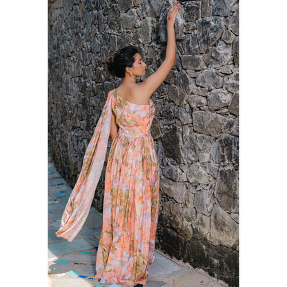 Redpine Designs Coral Printed, Pleated Jumpsuit