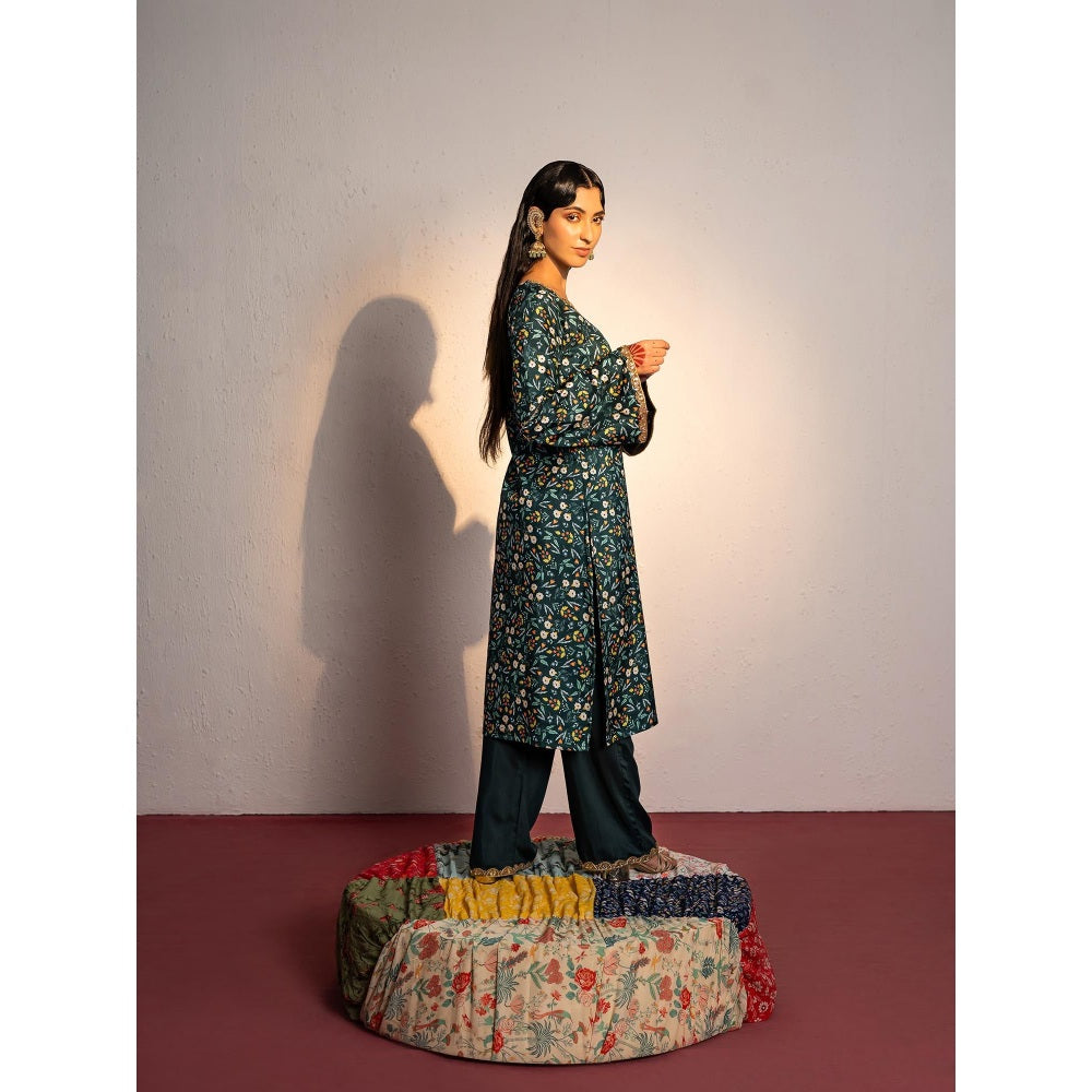 Redpine Designs Royal Green Printed Kurta with Pant (Set of 2)