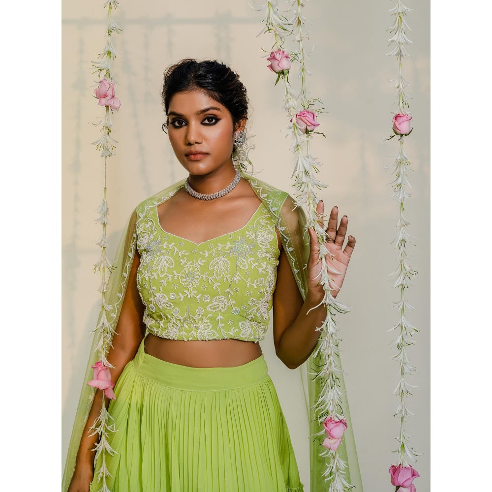 Redpine Designs Green Embroidered Lehenga with Blouse and Dupatta (Set of 3)