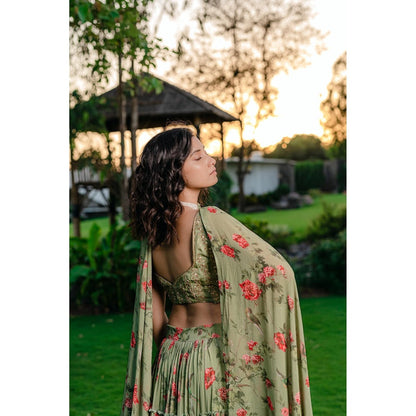Redpine Designs Pista Green Printed Lehenga with Blouse and Dupatta (Set of 3)